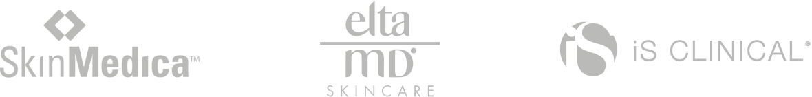 Logos of SkinMedica, EltaMD Skincare, and iS Clinical, showcasing leading brands in skincare and dermatological products.